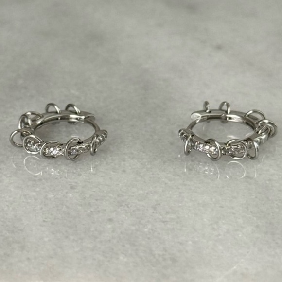 Sterling Silver Crystal Pave Chain Dangle Hoop Earrings 

Brand New - Picture 1 of 5